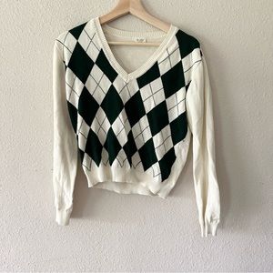 J Galt Brandy Melville Argyle Sweater Green/Nude size small